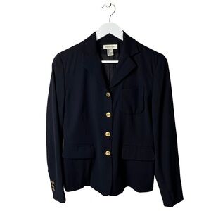Ann Taylor Y2K SZ 4 100% WOOL Blazer Navy Blue Gold Sports Coat Soo 90’s Work